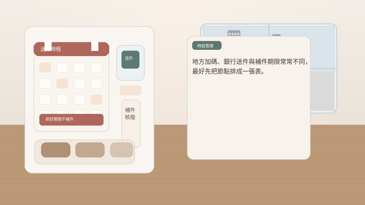 送件與補件時程要先排好。