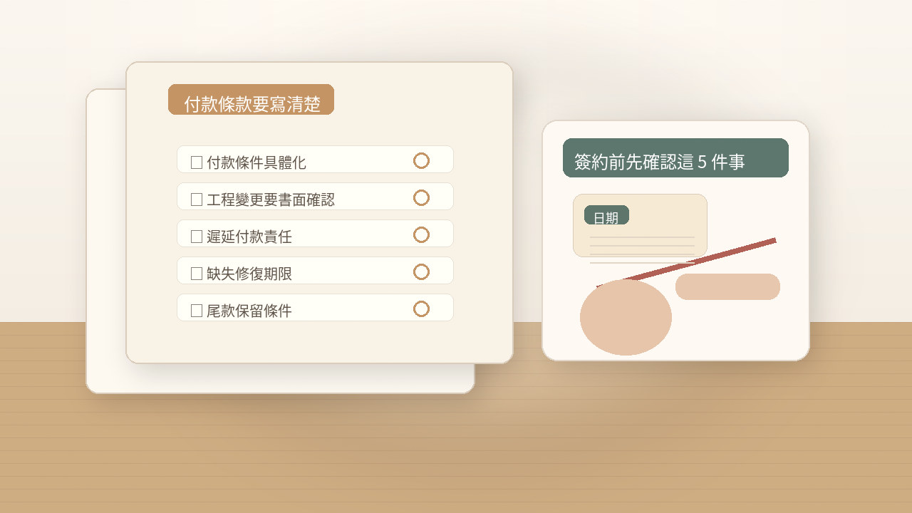 合約條款與付款條件確認示意