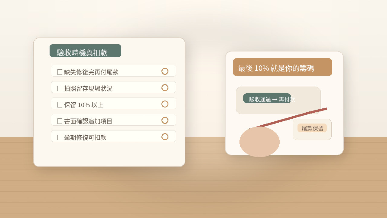 驗收後保留尾款的示意畫面