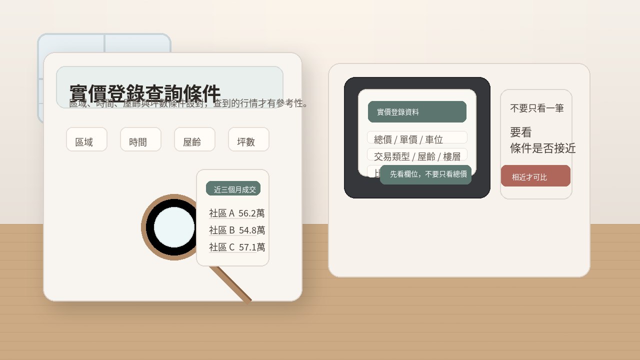 實價登錄查詢條件與比較示意