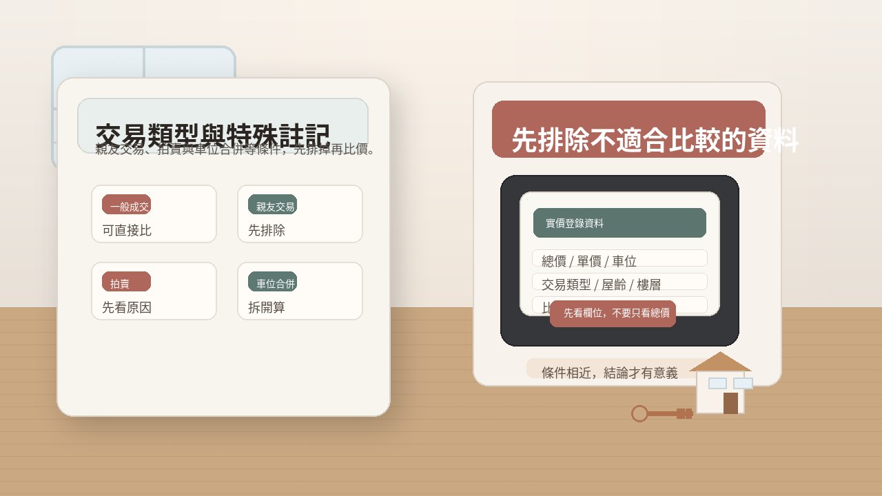 實價登錄交易類型比較示意
