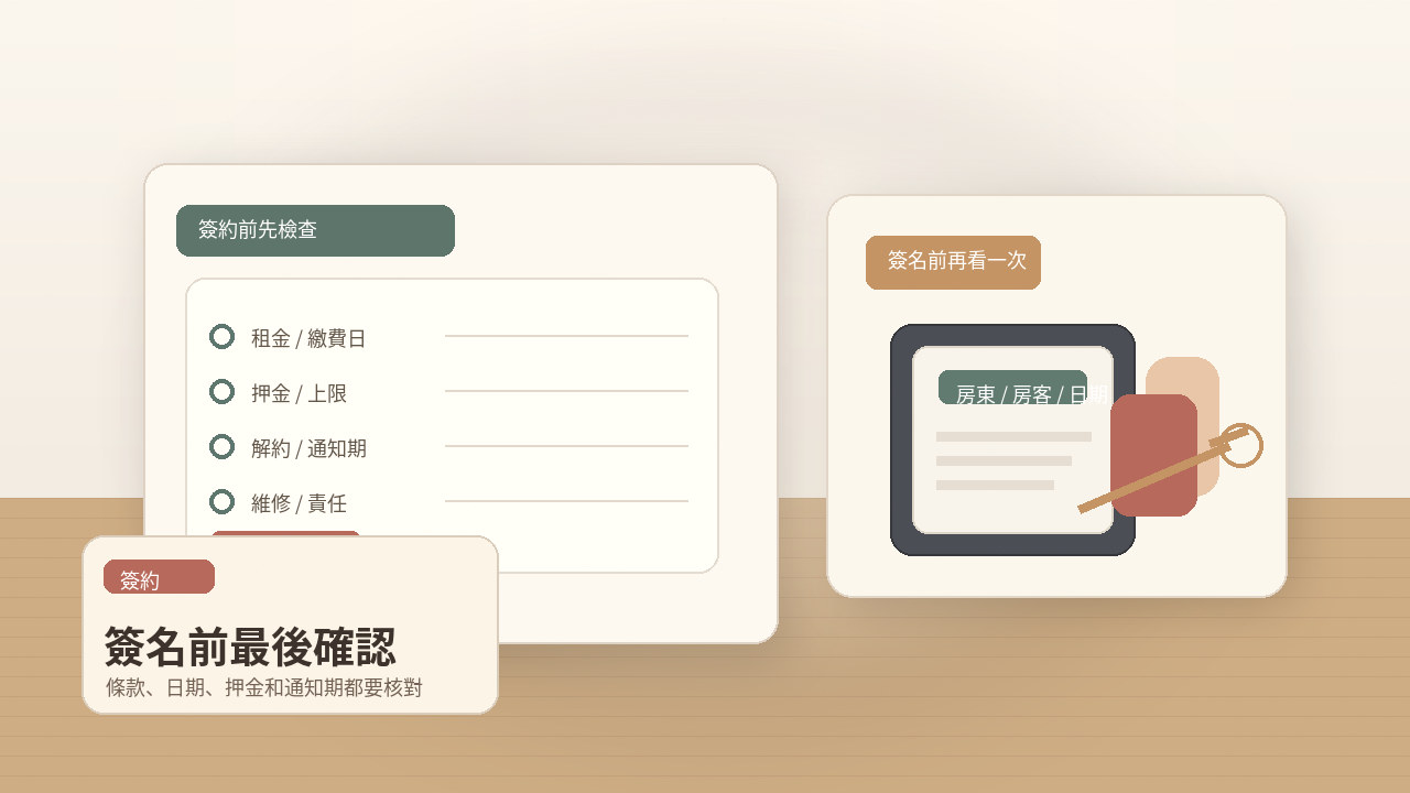 簽約前最後確認租金與通知期示意