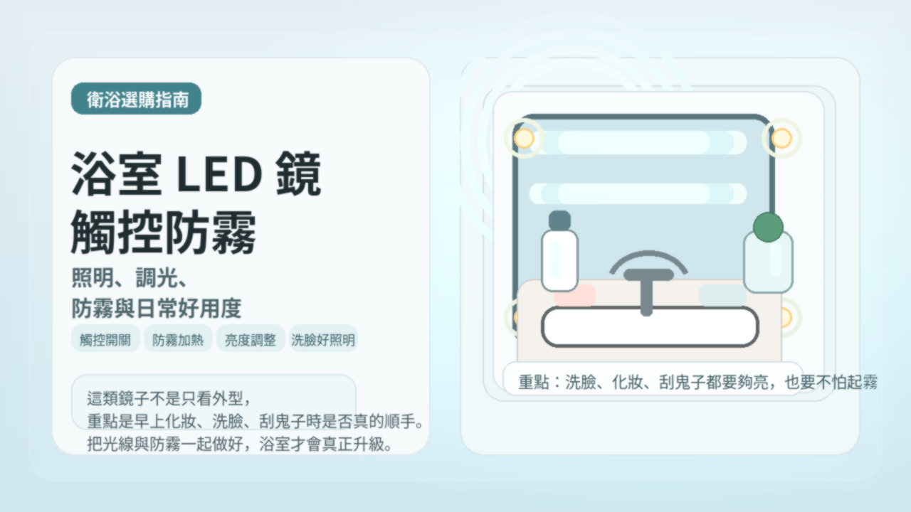 浴室LED鏡推薦：觸控調光與防霧功能的智慧鏡