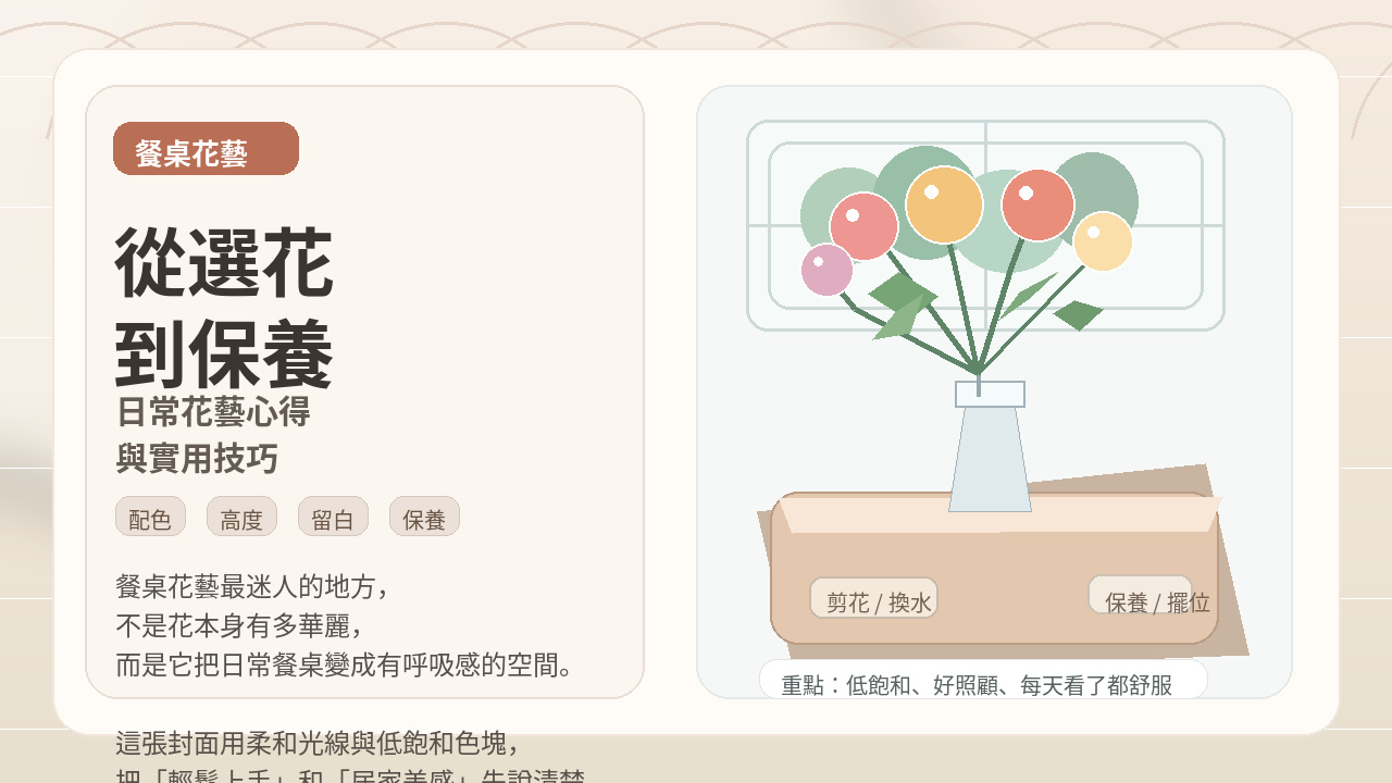 餐桌花藝佈置：從選花到保養，我的日常花藝心得與實用技巧