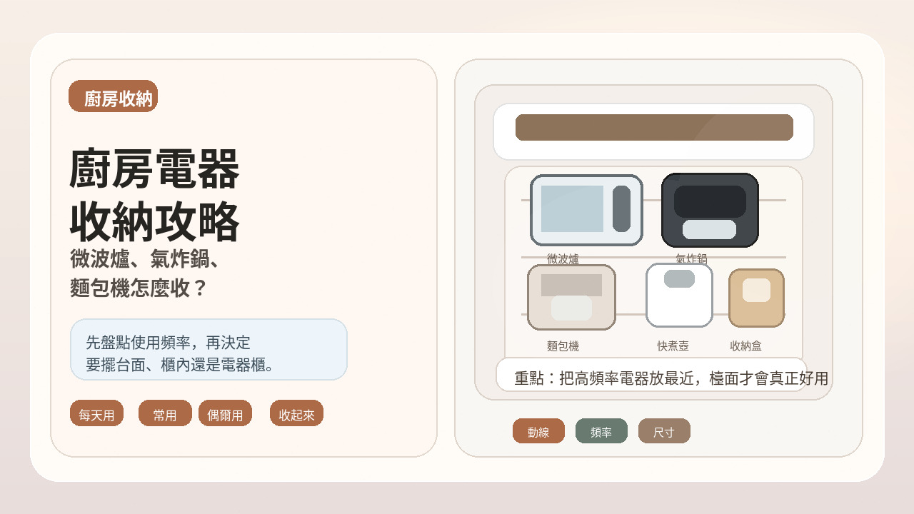 廚房電器收納攻略：微波爐、氣炸鍋、麵包機怎麼收？三次裝修經驗整理